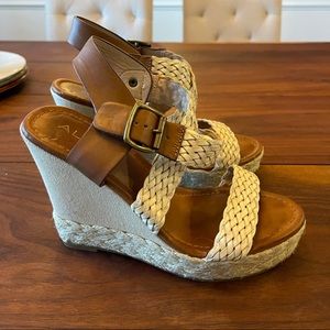 ALDO beige wedge sandals, size 8.